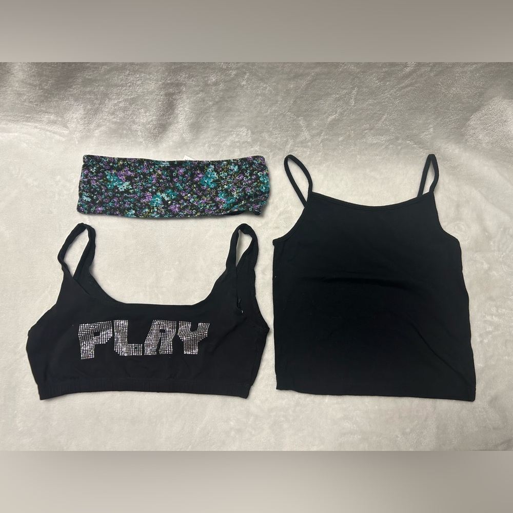 club exx black crop top small black tank shirt XS black blue tube top small